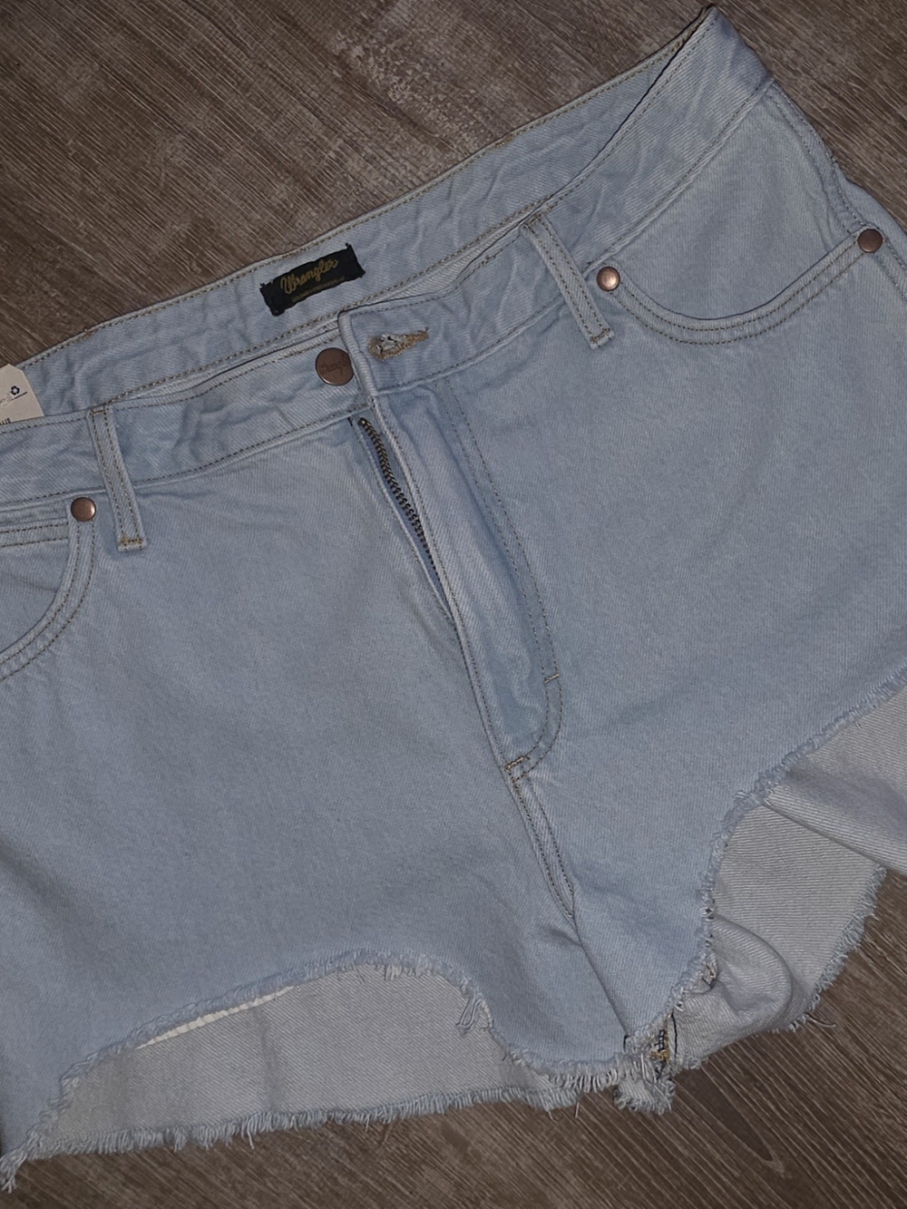 Wrangler Light Blue Frayed Denim Cutoff Shorts